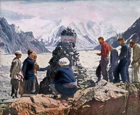 
1953 American K2 Expedition built the Art Gilkey funeral cairn At K2 Base Camp - K2: The Savage Mountain book
